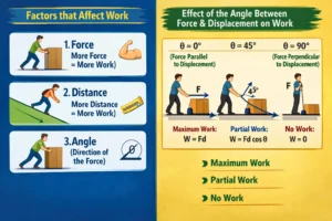 Factors that affect work & Effect of the angle between force & displacement on work Factors that affect work & Effect of the angle between force & displacement on work